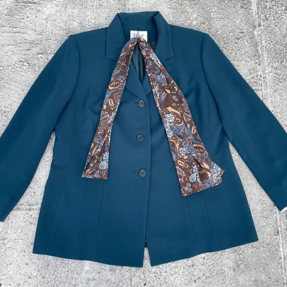 Le Suit Women Blazer Blue Coat Jacket With Scarf New w/ Tag Size 16 $240 - Picture 2 of 10